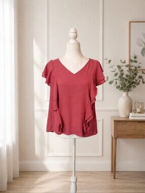 Jennifer Lopez Women's Rust Ruffle Blouse Size Small